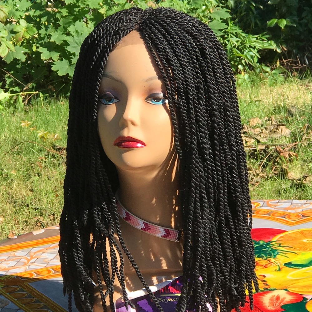 Brazilian twist wig on a closure. Color is black